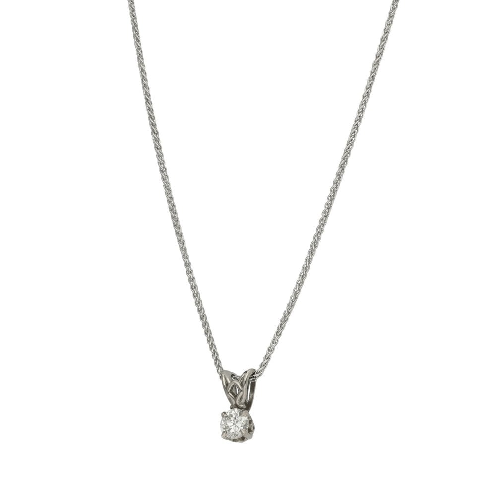 18ct White Gold Round Brilliant Diamond Pendant & Chain - 0.32ct
