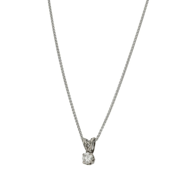18ct White Gold Round Brilliant Diamond Pendant & Chain - 0.32ct