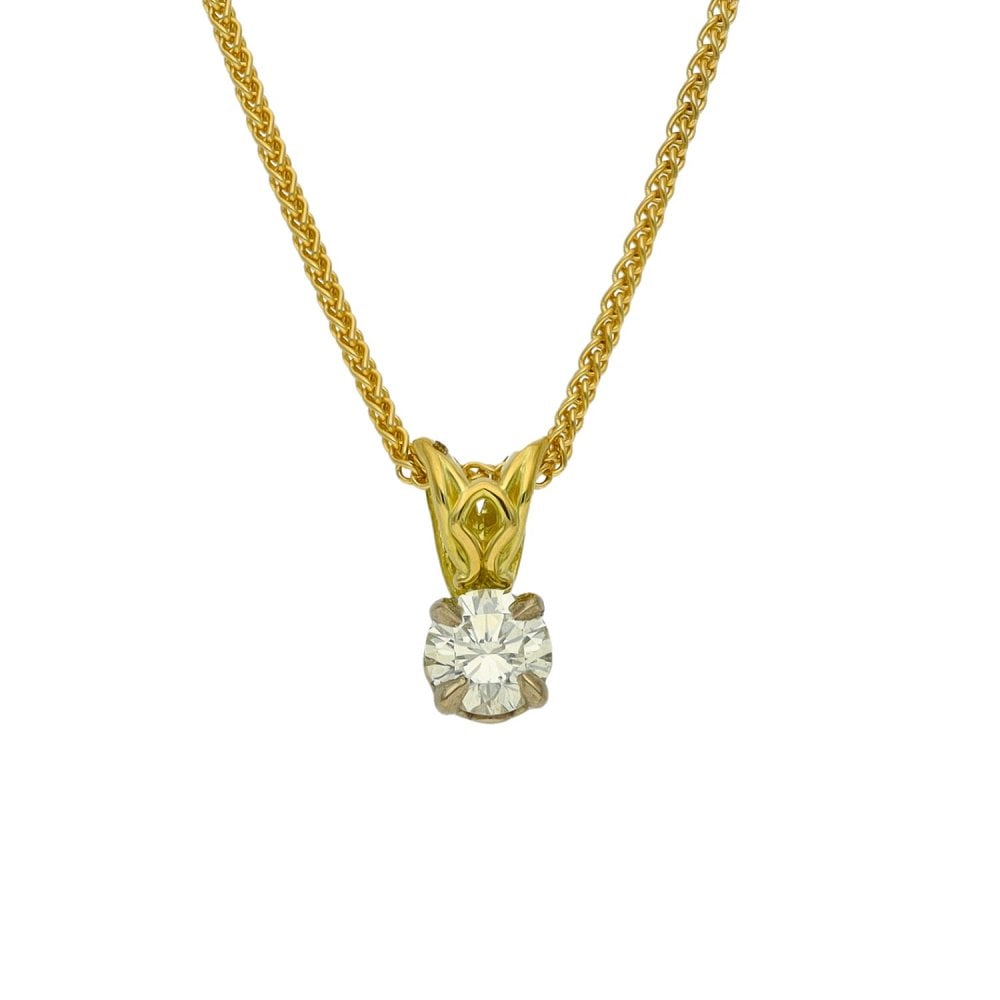 18ct Yellow Gold Diamond Solitaire Pendant & Chain - 0.33ct