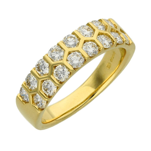 Ladies 18ct Yellow Gold Diamond Honeycomb Style Band - 1.05ct
