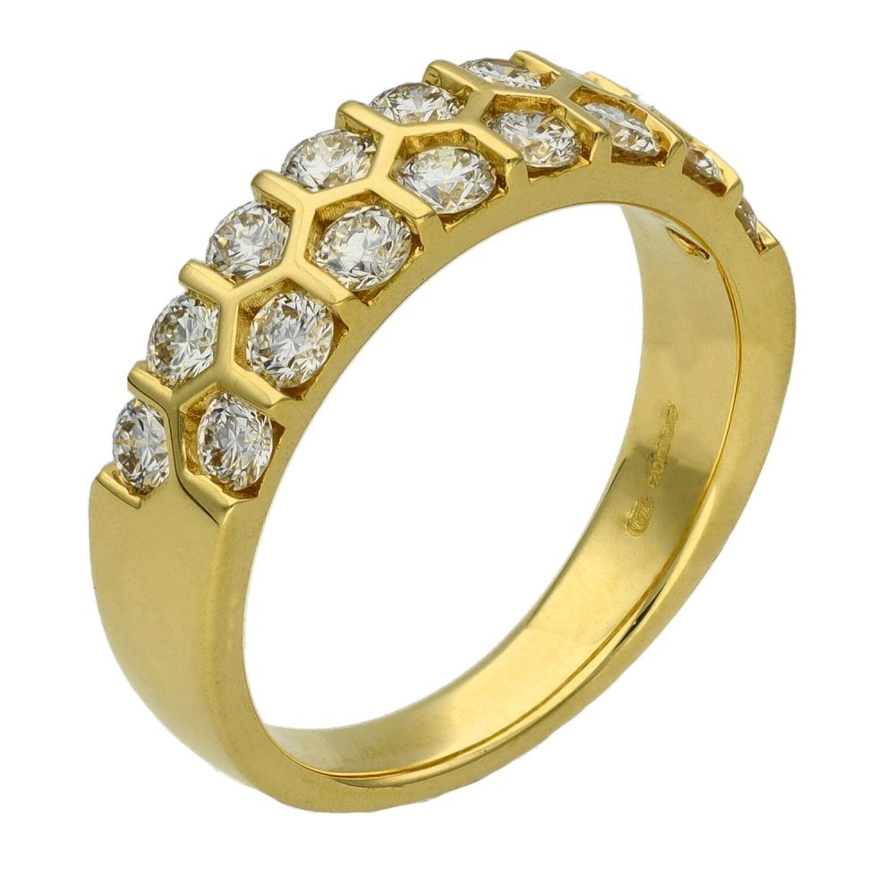 Ladies 18ct Yellow Gold Diamond Honeycomb Style Band - 1.05ct