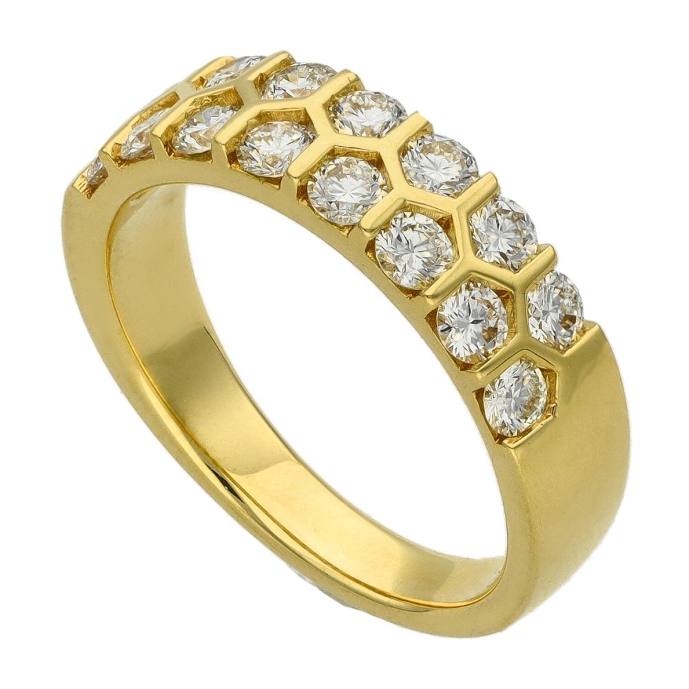 Ladies 18ct Yellow Gold Diamond Honeycomb Style Band - 1.05ct