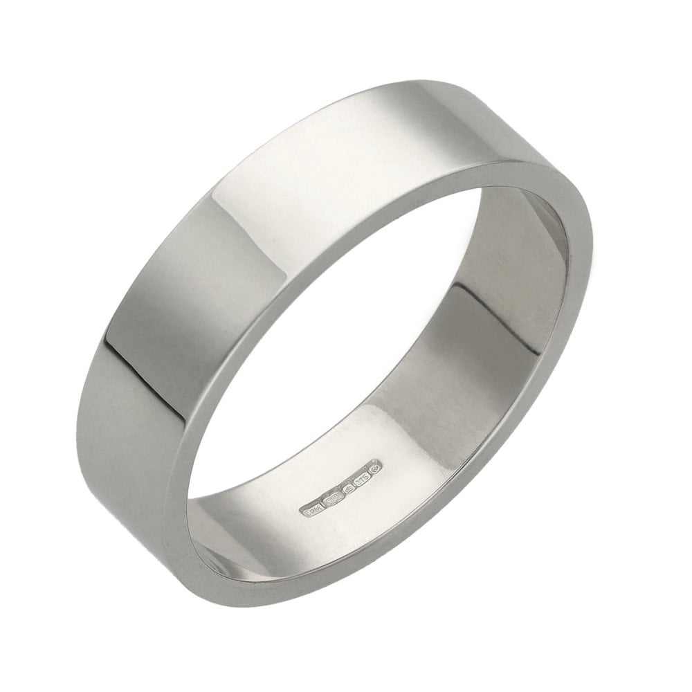 Mens 9ct White Gold 6mm Wedding Band - Size X