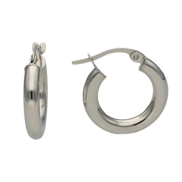 Ladies 9ct White Gold 10mm Small Round Hoop Earrings