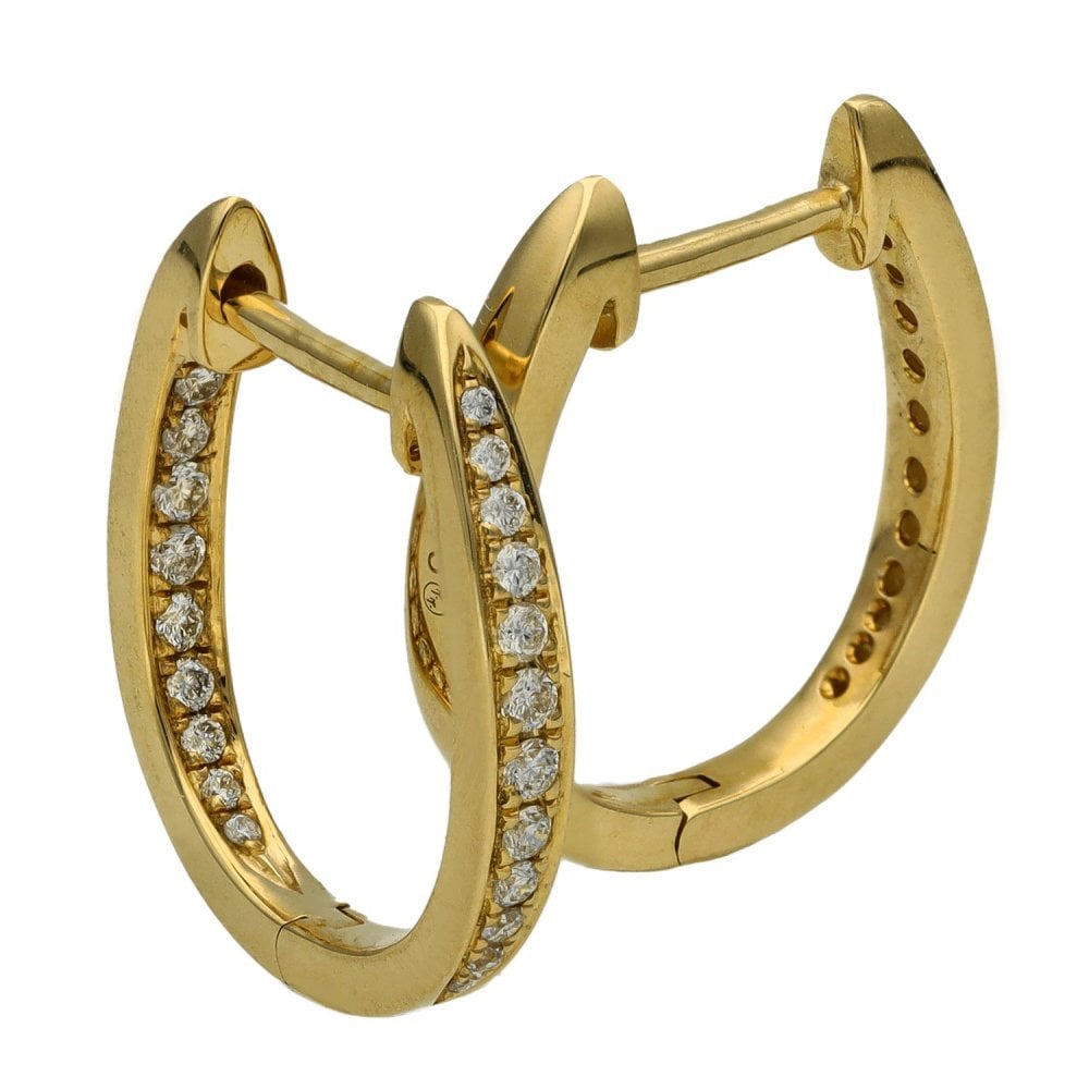 Ladies 9ct Yellow Gold Diamond Huggie Hoop Earrings