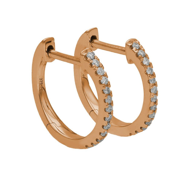 Ladies 9ct Rose Gold Diamond Set Huggie Hoop Earrings