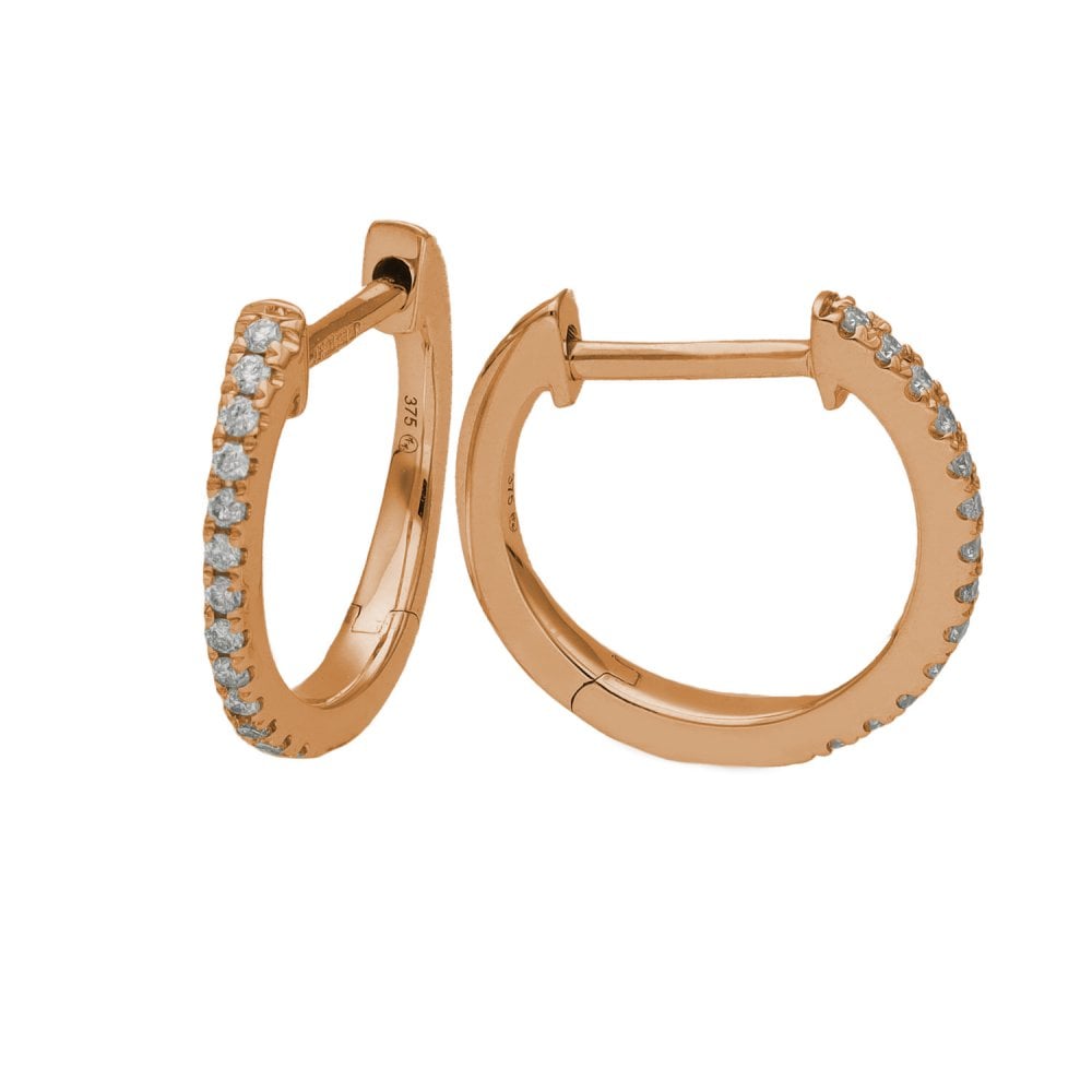 Ladies 9ct Rose Gold Diamond Set Huggie Hoop Earrings