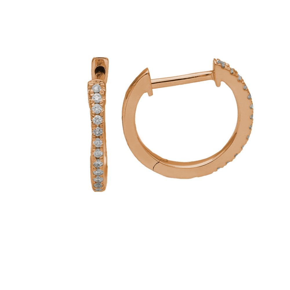 Ladies 9ct Rose Gold Diamond Set Huggie Hoop Earrings