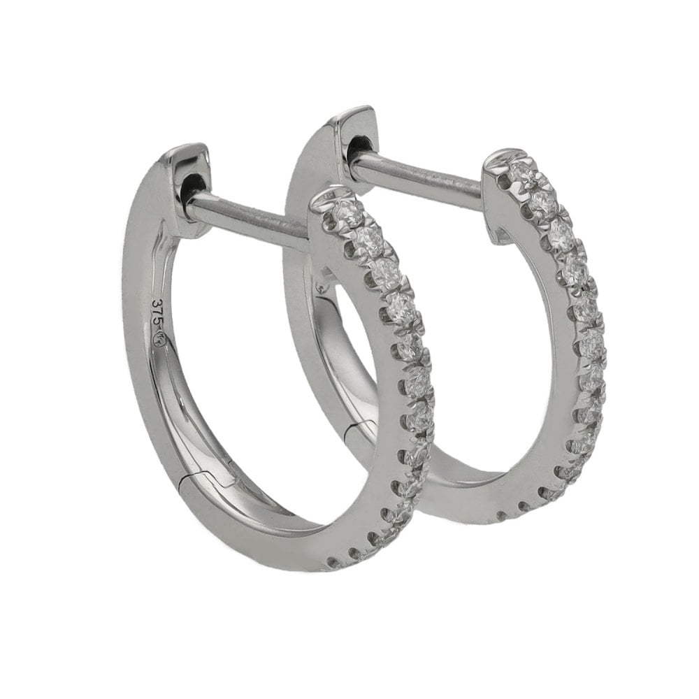 Ladies 9ct White Gold Diamond Set Huggie Hoop Earrings
