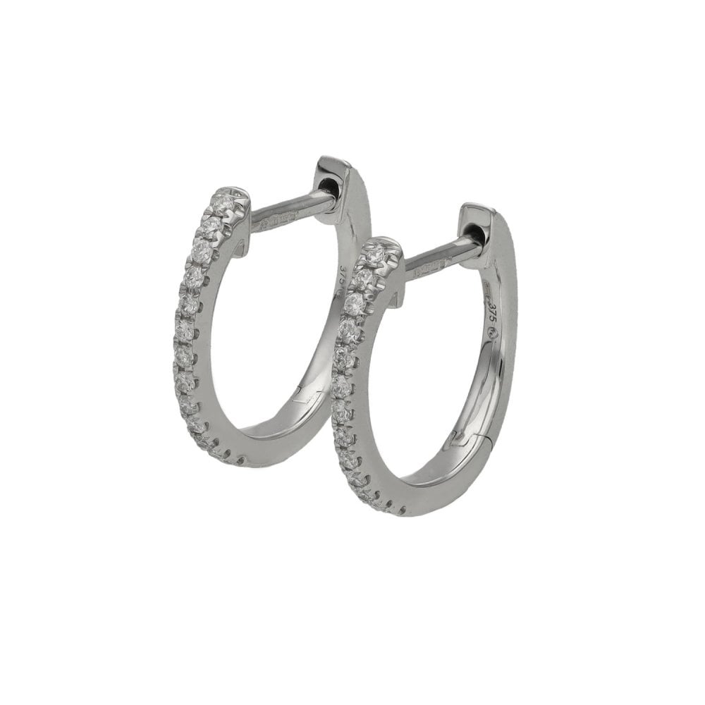 Ladies 9ct White Gold Diamond Set Huggie Hoop Earrings