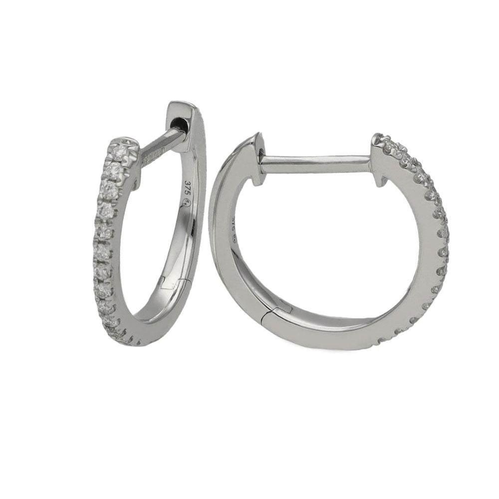 Ladies 9ct White Gold Diamond Set Huggie Hoop Earrings