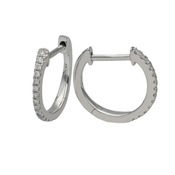 Ladies 9ct White Gold Diamond Set Huggie Hoop Earrings