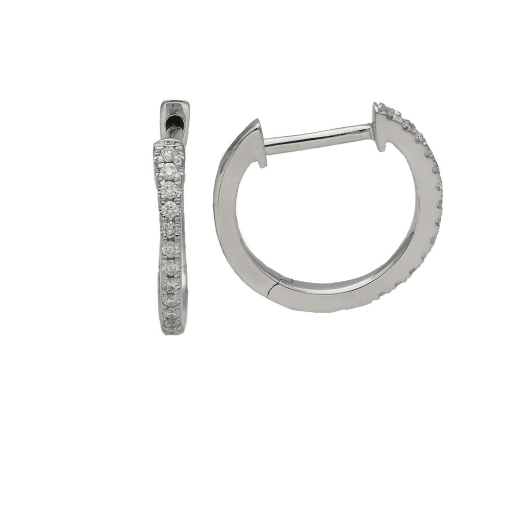 Ladies 9ct White Gold Diamond Set Huggie Hoop Earrings
