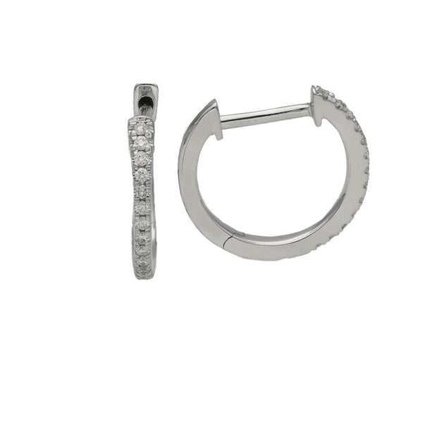 Ladies 9ct White Gold Diamond Set Huggie Hoop Earrings