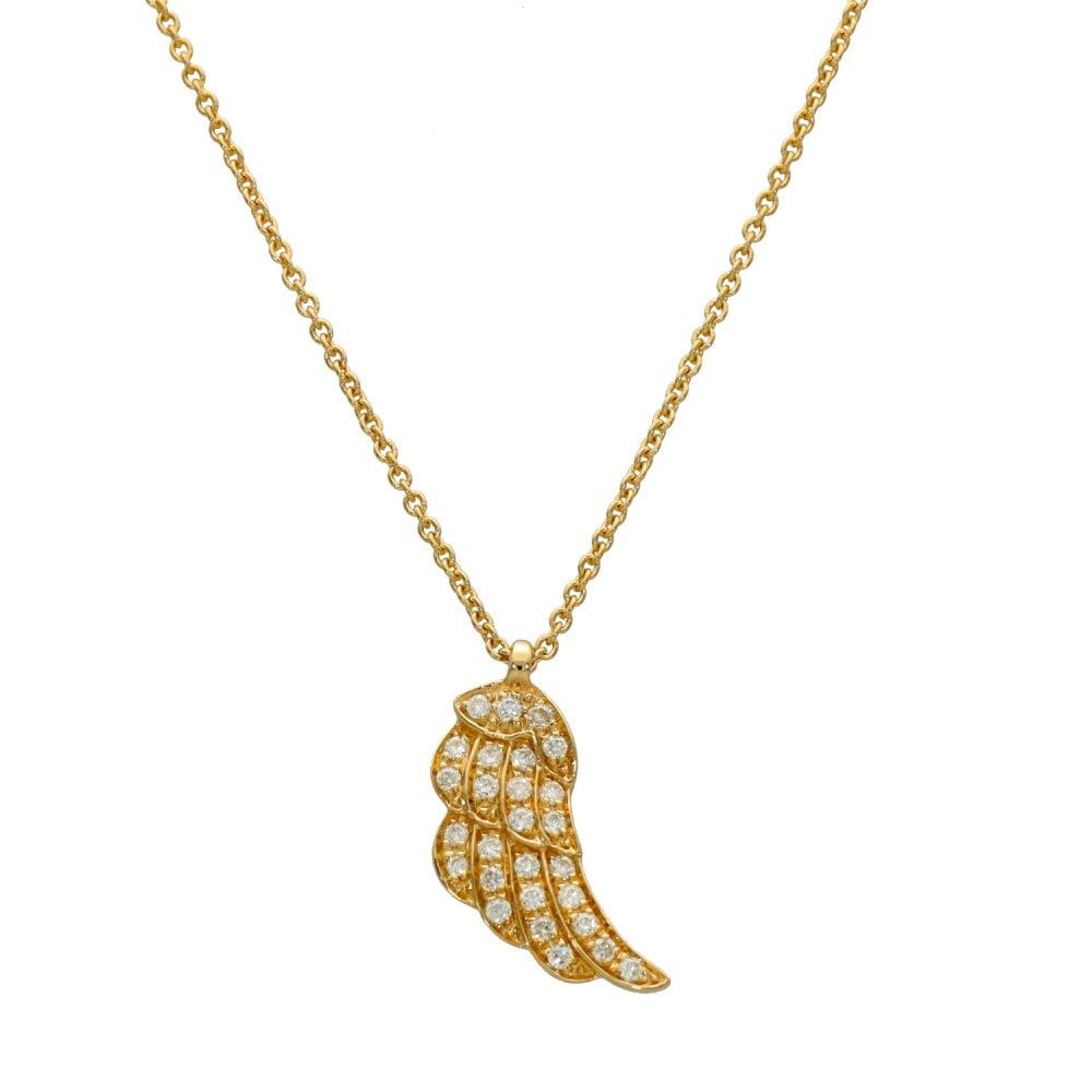 9ct Yellow Gold Diamond Wing Pendant & Necklace - 16/18" - 1.7g