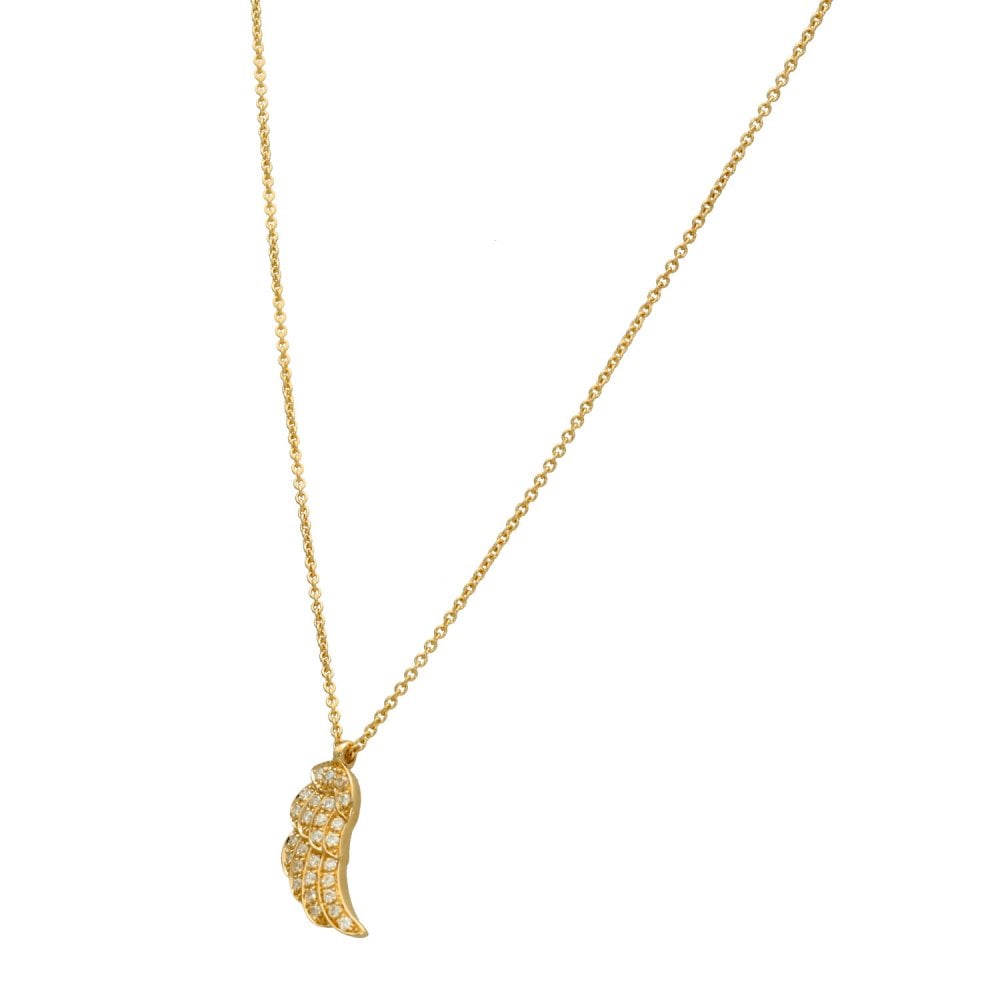 9ct Yellow Gold Diamond Wing Pendant & Necklace - 16/18" - 1.7g