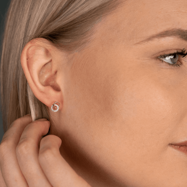 9ct Yellow Gold Cubic Zirconia Double Loop Stud Earrings - 0.5g