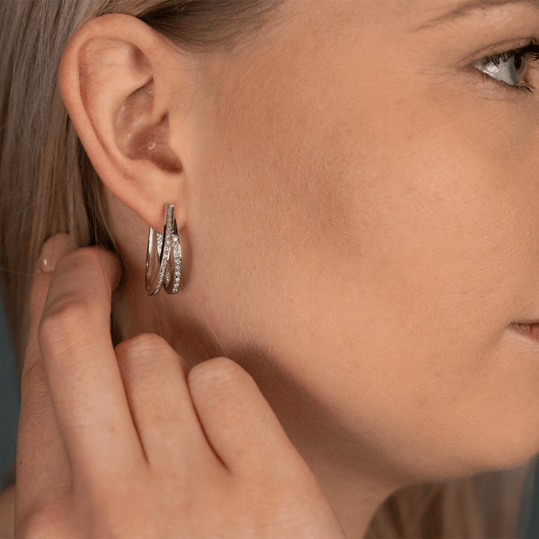 Ladies 18ct White Gold Diamond Hoop Earrings - 0.62ct