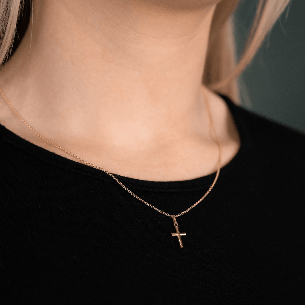 9ct Yellow Gold Small Plain Cross & Necklace - 16/18"