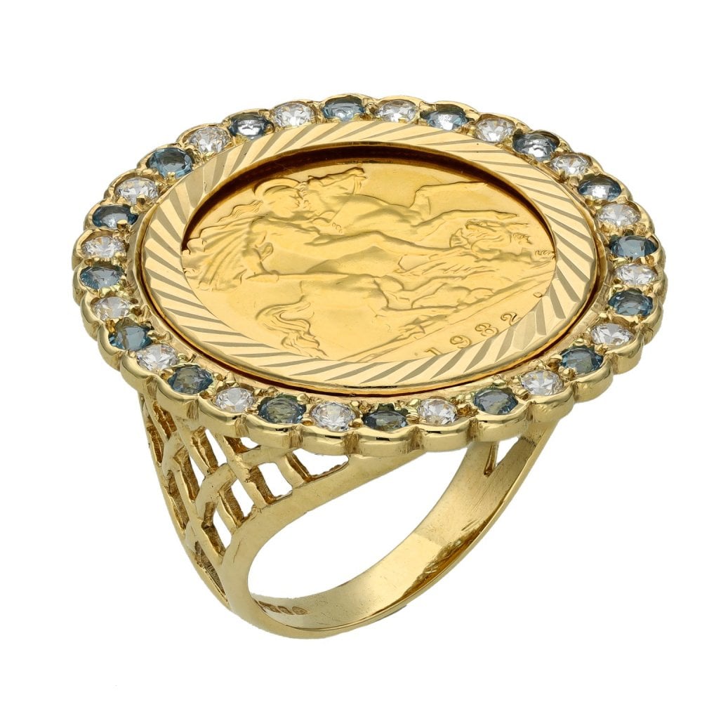 Yellow Gold 1982 Half Sovereign Coin Mounted Stone Ring - Size N