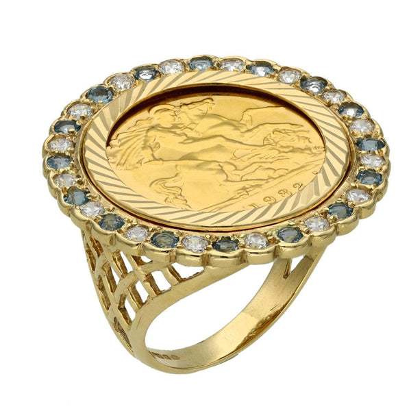Yellow Gold 1982 Half Sovereign Coin Mounted Stone Ring - Size N