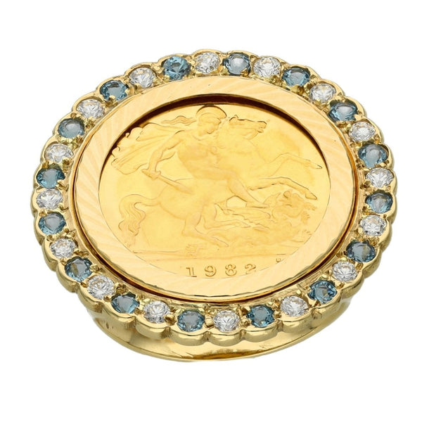 Yellow Gold 1982 Half Sovereign Coin Mounted Stone Ring - Size N