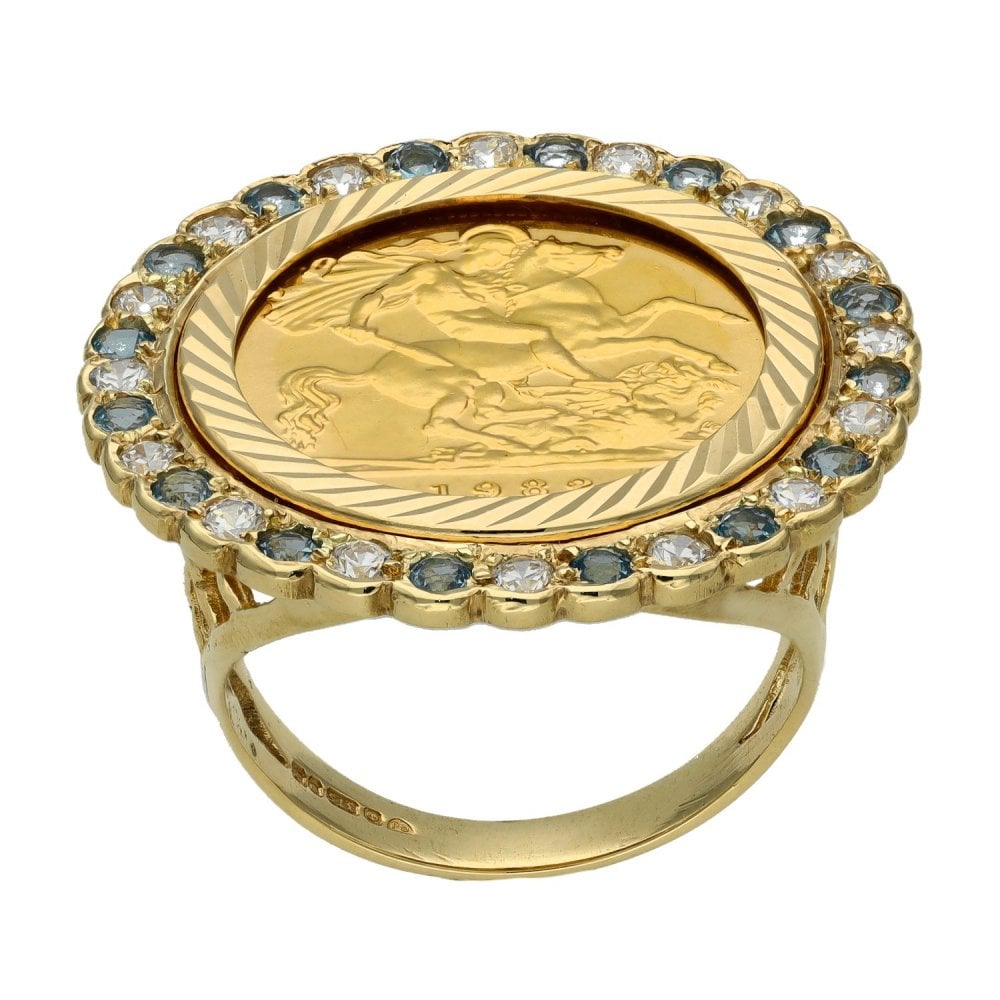 Yellow Gold 1982 Half Sovereign Coin Mounted Stone Ring - Size N