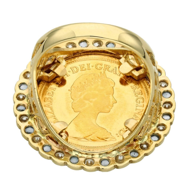 Yellow Gold 1982 Half Sovereign Coin Mounted Stone Ring - Size N