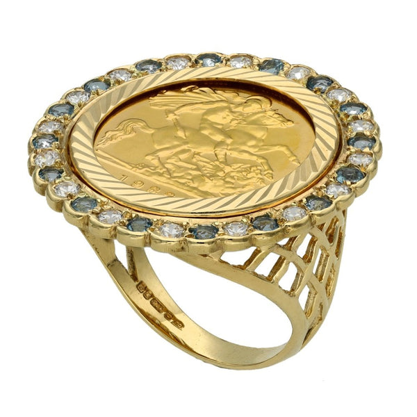 Yellow Gold 1982 Half Sovereign Coin Mounted Stone Ring - Size N
