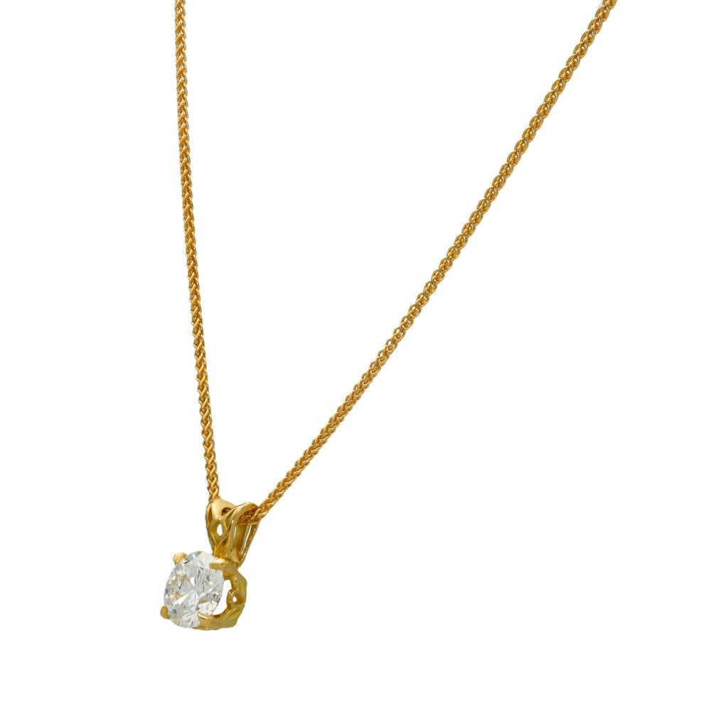 1.02ct Yellow Gold Certified Diamond Pendant & Chain - D/ VVS2