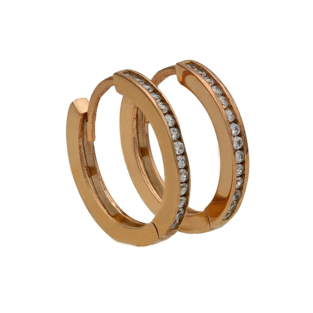 Ladies 9ct Rose Gold Cubic Zirconia Huggie Hoop Earrings
