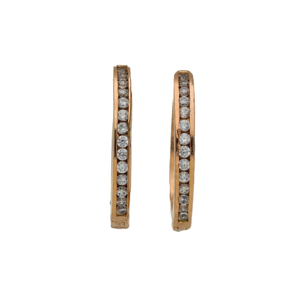 Ladies 9ct Rose Gold Cubic Zirconia Huggie Hoop Earrings