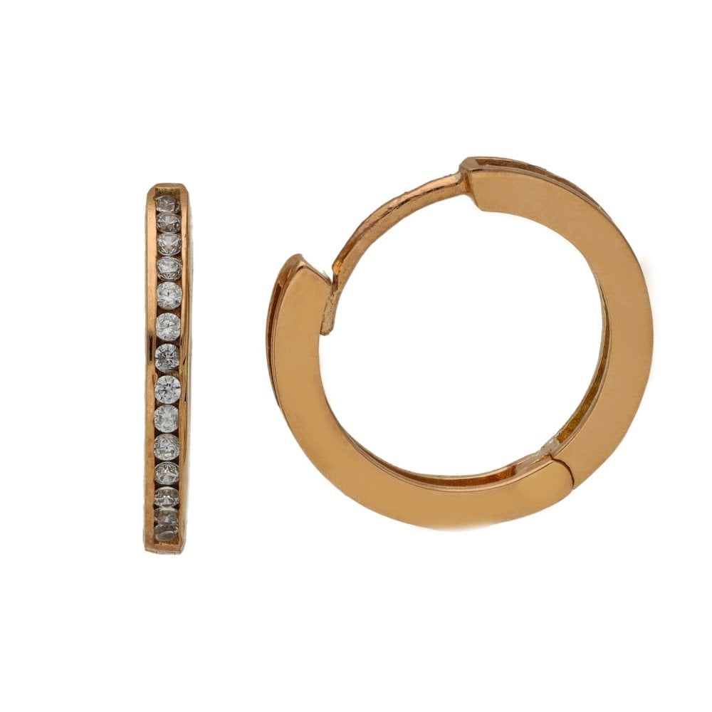 Ladies 9ct Rose Gold Cubic Zirconia Huggie Hoop Earrings