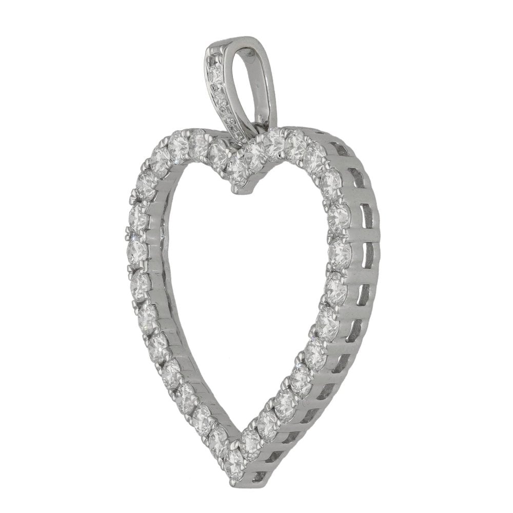 Ladies 18ct White Gold Heart Shape Diamond Set Pendant - 1.23ct