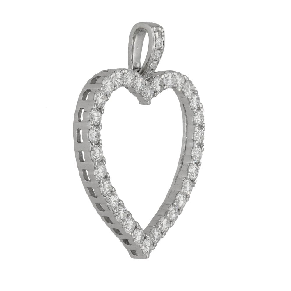Ladies 18ct White Gold Heart Shape Diamond Set Pendant - 1.23ct