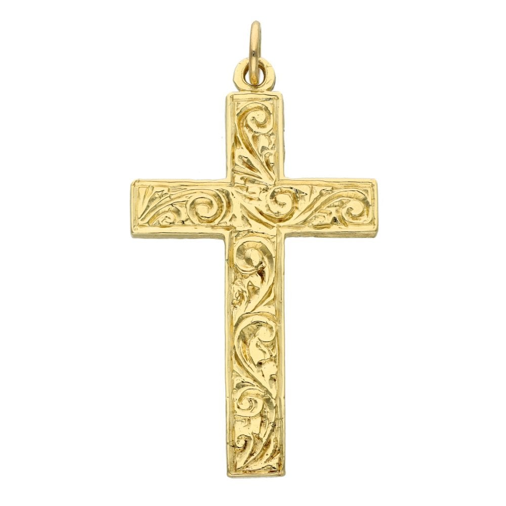 9ct Yellow Gold Pattern Block Cross Pendant - 9.0g
