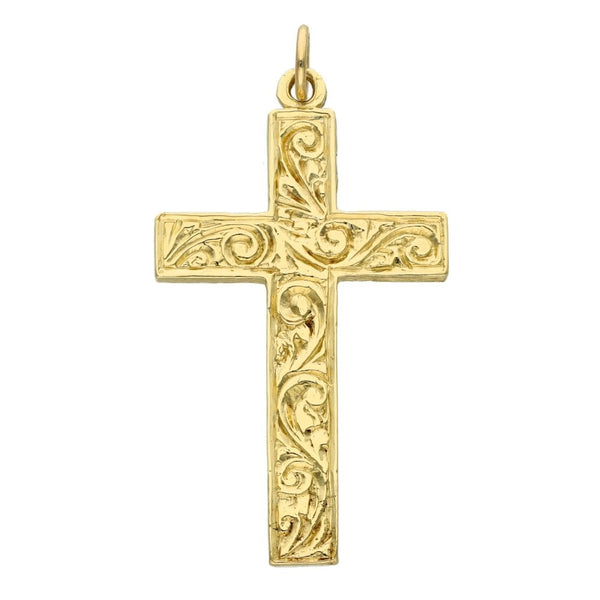 9ct Yellow Gold Pattern Block Cross Pendant - 9.0g
