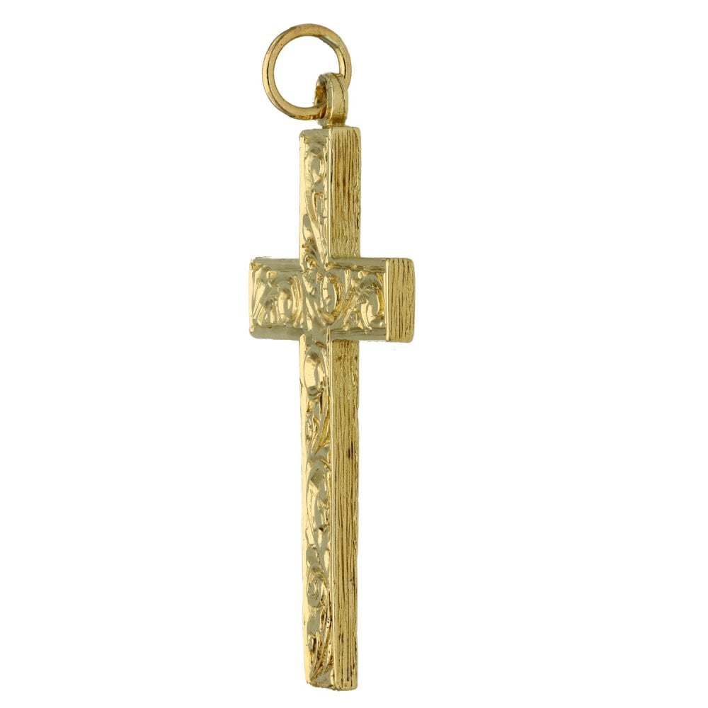 9ct Yellow Gold Pattern Block Cross Pendant - 9.0g