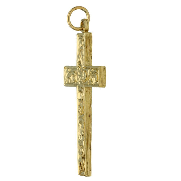 9ct Yellow Gold Pattern Block Cross Pendant - 9.0g