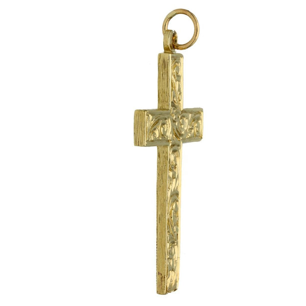 9ct Yellow Gold Pattern Block Cross Pendant - 9.0g