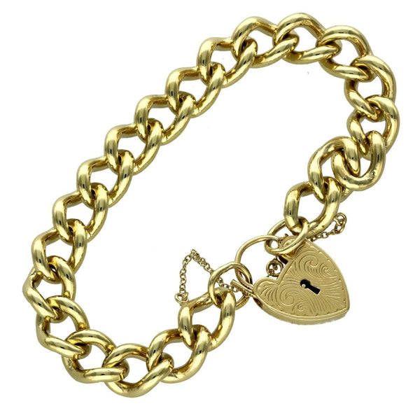 Ladies 9ct Yellow Gold Curb Bracelet With Padlock - 57.8g