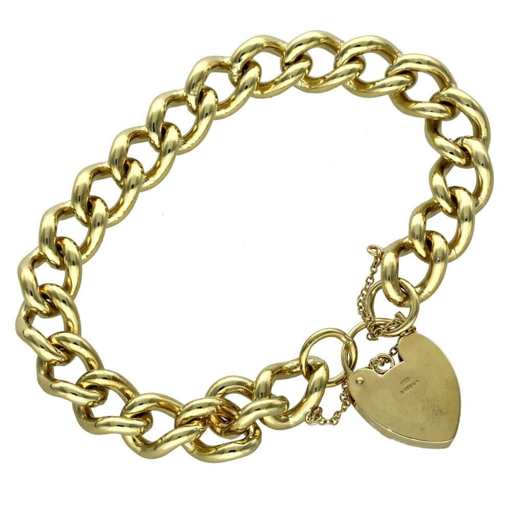 Ladies 9ct Yellow Gold Curb Bracelet With Padlock - 57.8g