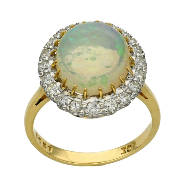 Ladies 18ct Yellow Gold Diamond & Opal Cluster Ring - Size N