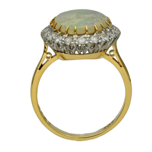 Ladies 18ct Yellow Gold Diamond & Opal Cluster Ring - Size N