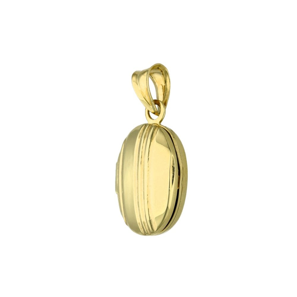 9ct Yellow Gold Oval Line Pattern Locket - 14x10x5mm - 1.9g