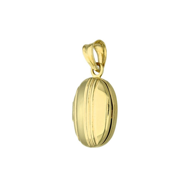 9ct Yellow Gold Oval Line Pattern Locket - 14x10x5mm - 1.9g