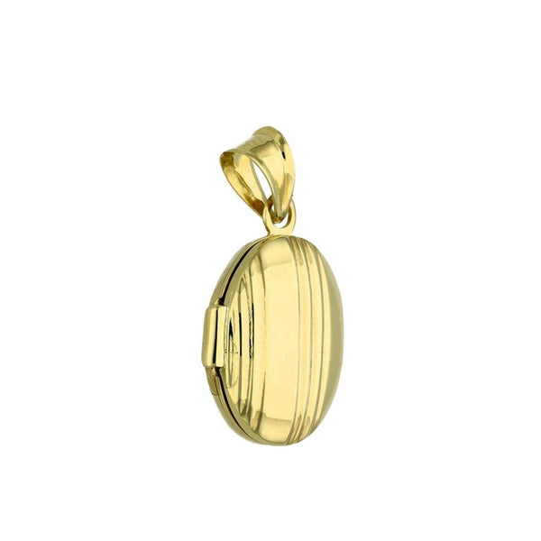 9ct Yellow Gold Oval Line Pattern Locket - 14x10x5mm - 1.9g