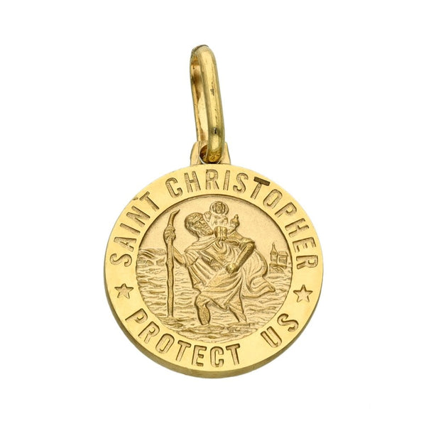 9ct Yellow Gold Round St. Christopher Pendant - 15x15mm - 2.4g