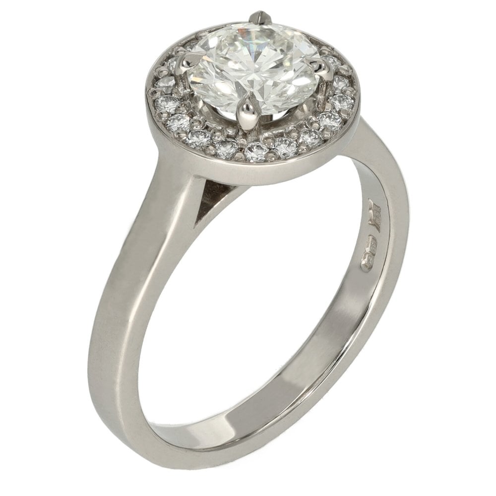 Ladies 18ct White Gold Certified Diamond Halo Ring - 1.33ct
