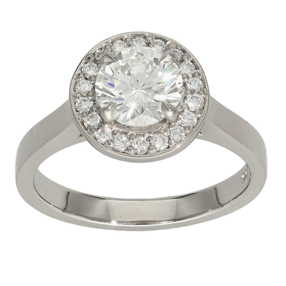 Ladies 18ct White Gold Certified Diamond Halo Ring - 1.33ct